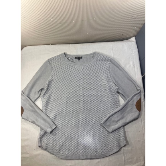 Lety & Me Sweaters - Lety & Me Womens Gray Textured Crew Neck Sweater With Elbow Patches Size L